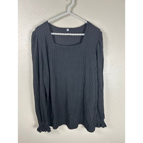 None Tops - Classic Basic Black Long Sleeve Shirt Women's Size 3XL Whimsy Ribbed Capsule Top